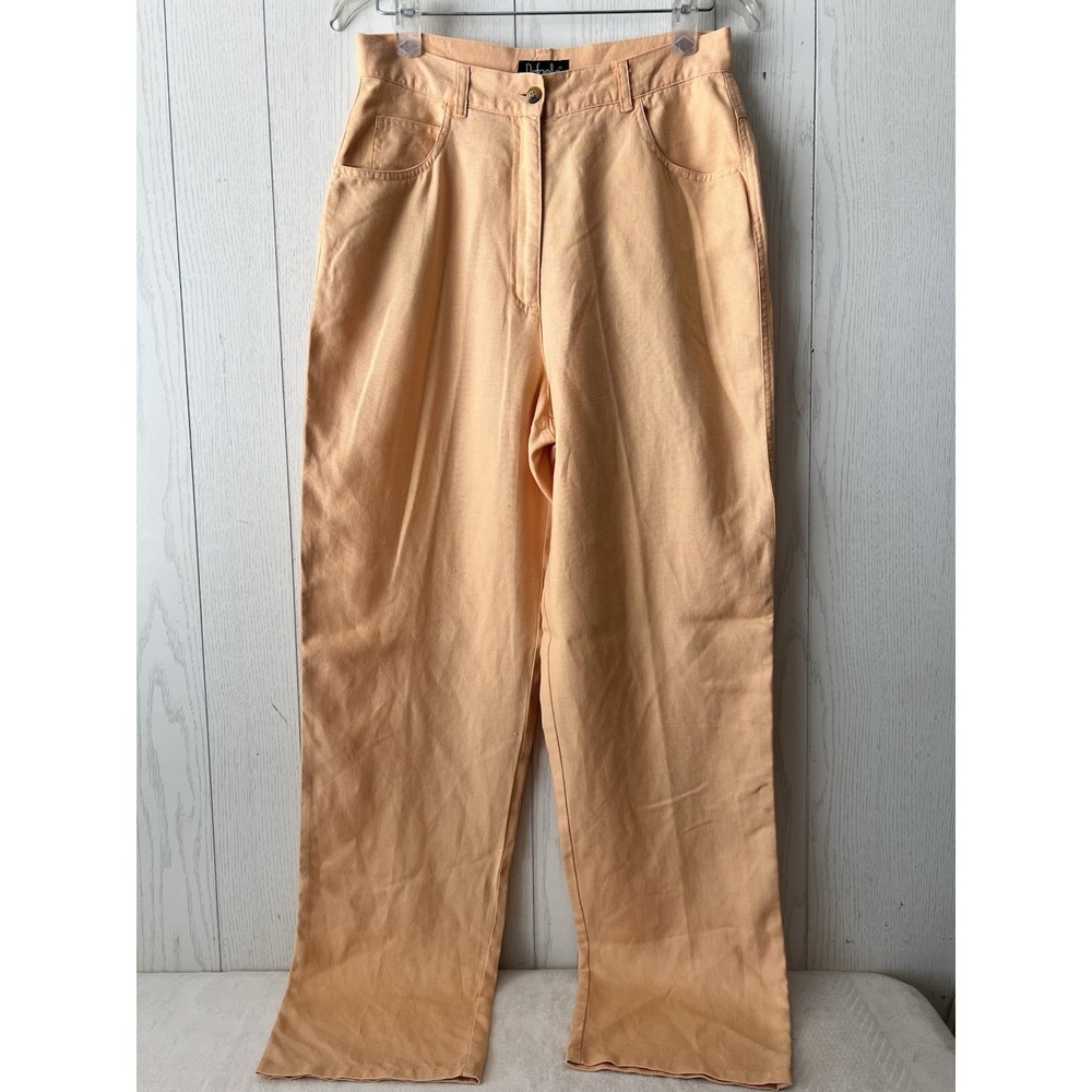 Vintage 80's 100%‎ Linen High Rise Straight Loose Pants 10 Summer Apricot Peach